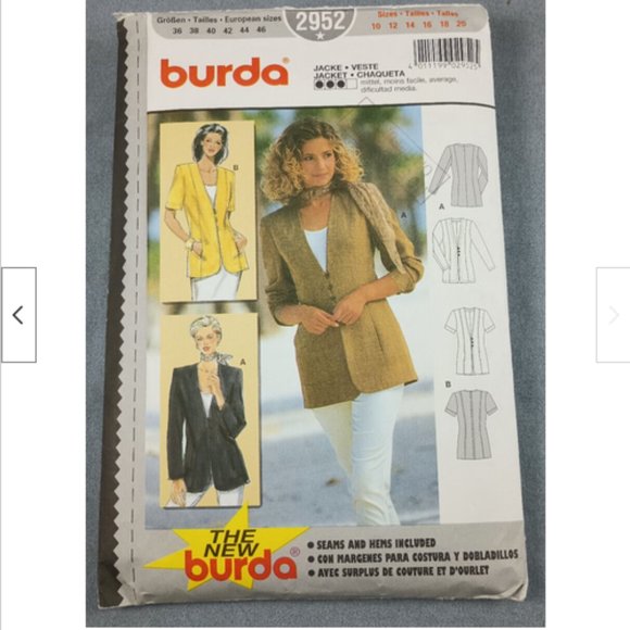 Bust 33-41 Burda 2952 Jacket Blazer Pocket Sewing Pattern English French Spanish - Picture 3 of 3